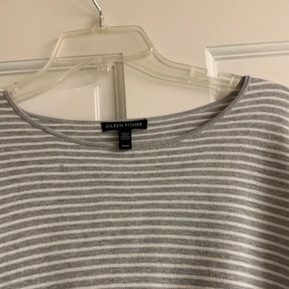 Eileen Fisher striped sweater Medium gray white cotton nylon silk blend - Picture 4 of 11